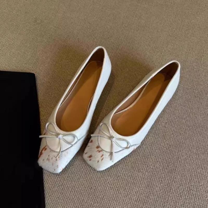 Французские туфли Мэри Джейн с леопардовым принтом, с мелким вырезом, новые, 2025, милые, с квадратным носком, с бантом, слипоны на плоской подошве