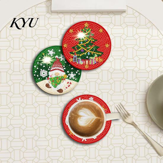 DIY Drill Art Crafts for Adults 12 Pcs Christmas Faux Diamond Painting Coasters, Rhinestone Coasters Kit with Holder, Snowman Gnome Santa Holiday