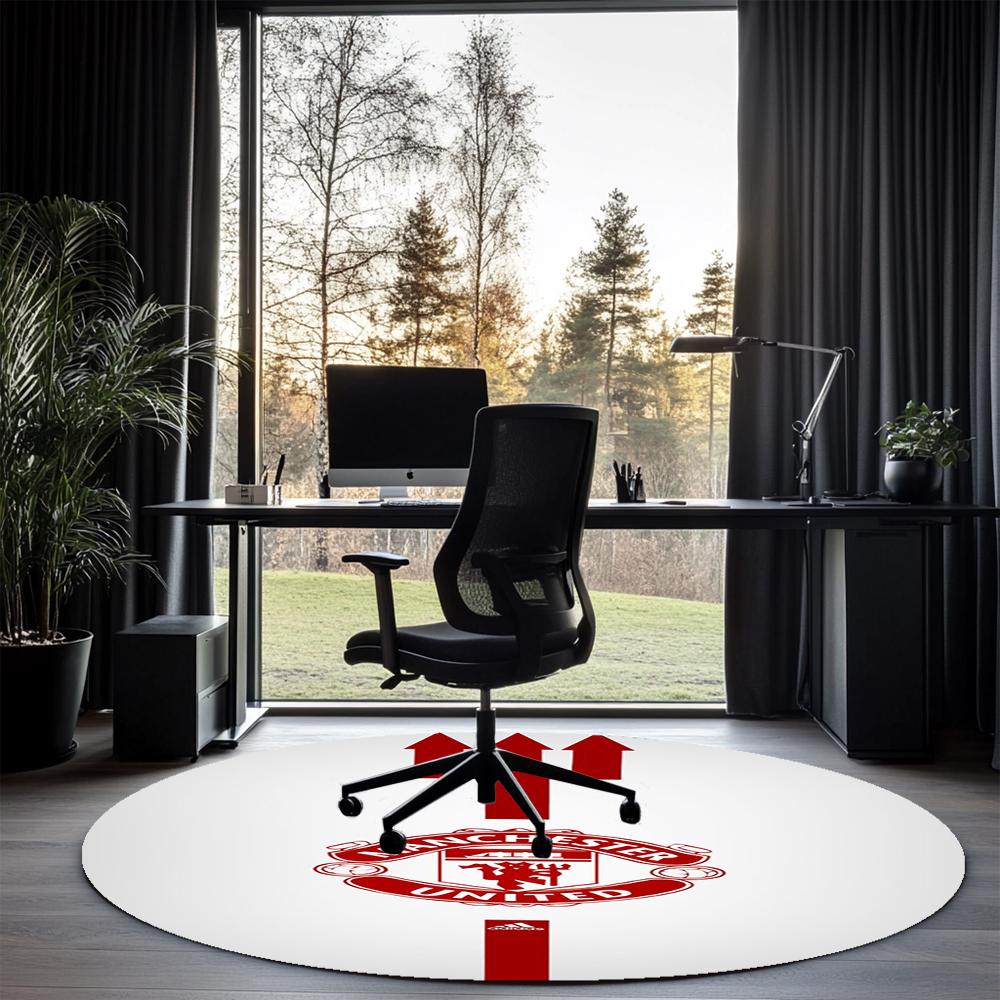 Manchester United Printed Round Rug Carpet Chair Rug Area Rug Entryway Doormats,for Office Chair Living Room Bedroom Kitchen Room.