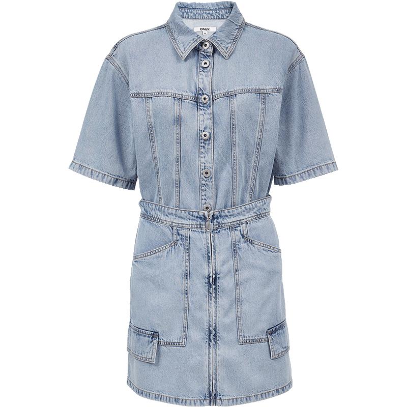 ONLY 2025 Summer Faux Two-Piece Collared Denim Mini Dress