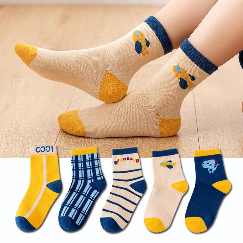 5 Pair Children's Socks Spring Autumn Boys Girls Cartoons Cute Middle Tube Socks