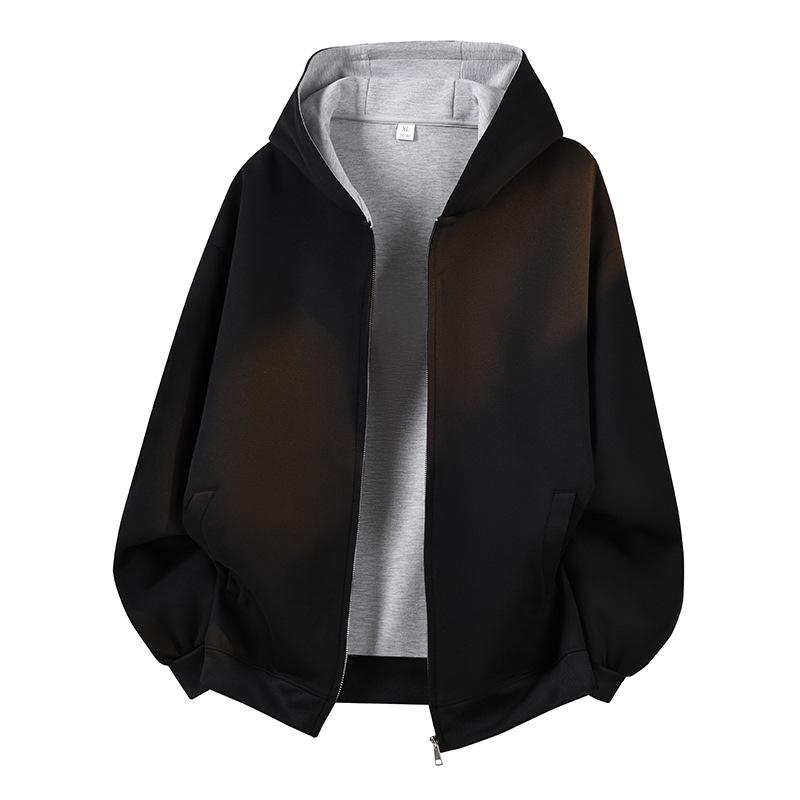 American-Style Heavyweight Casual Hoodie: New Spring Trend, Loose Fit, Color-Blocked Design, Versatile Couple's Cardigan.