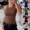 Women Vest Round Neck Sleeveless Elastic Slim Fit Tops Solid Color Sport Camisole Summer Gym Fitness Tops