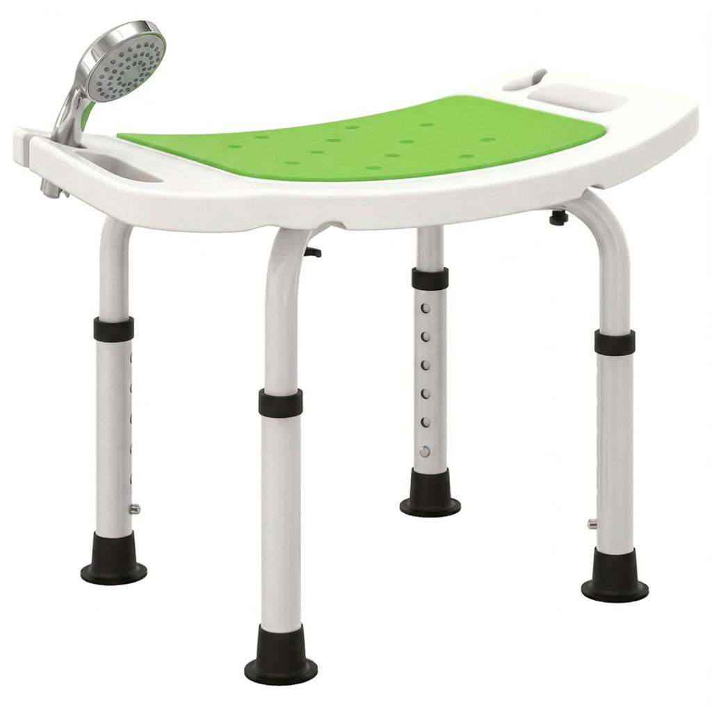 Shower Stool, Height Adjustable, Non-Slip Feet, 135 kg, Aluminum, HDPE, Green