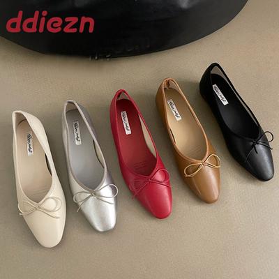 Модная женская обувь слипоны, мелкие балетки, туфли-лодочки для дам, новинка 2025, модные женские туфли-балетки с круглым носком и бантом-бабочкой, шлепанцы