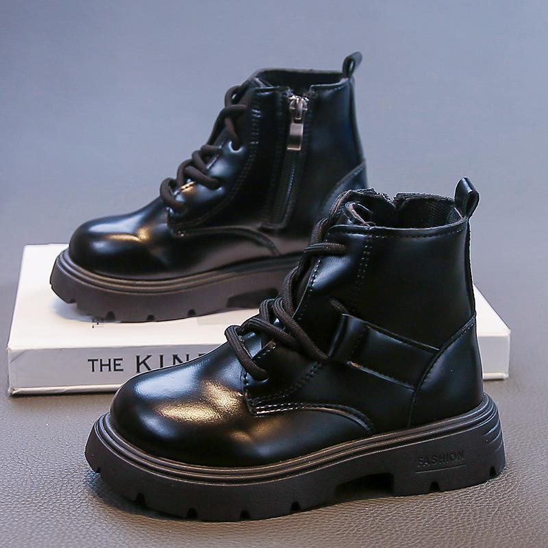 Красивые кожаные ботинки для девочек Модная и удобная кожаная обувь Модные и универсальные короткие ботинки Плюшевые хлопковые ботинки