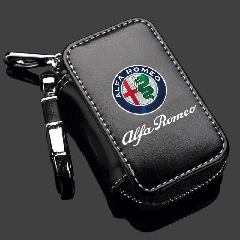 For Alfa Romeo 2026 Hot Sticker Car Key Bag Zipper Case PU Leather Anti-Theft Key Fob Pouch For Alfa Romeo giulia stelvio giulie