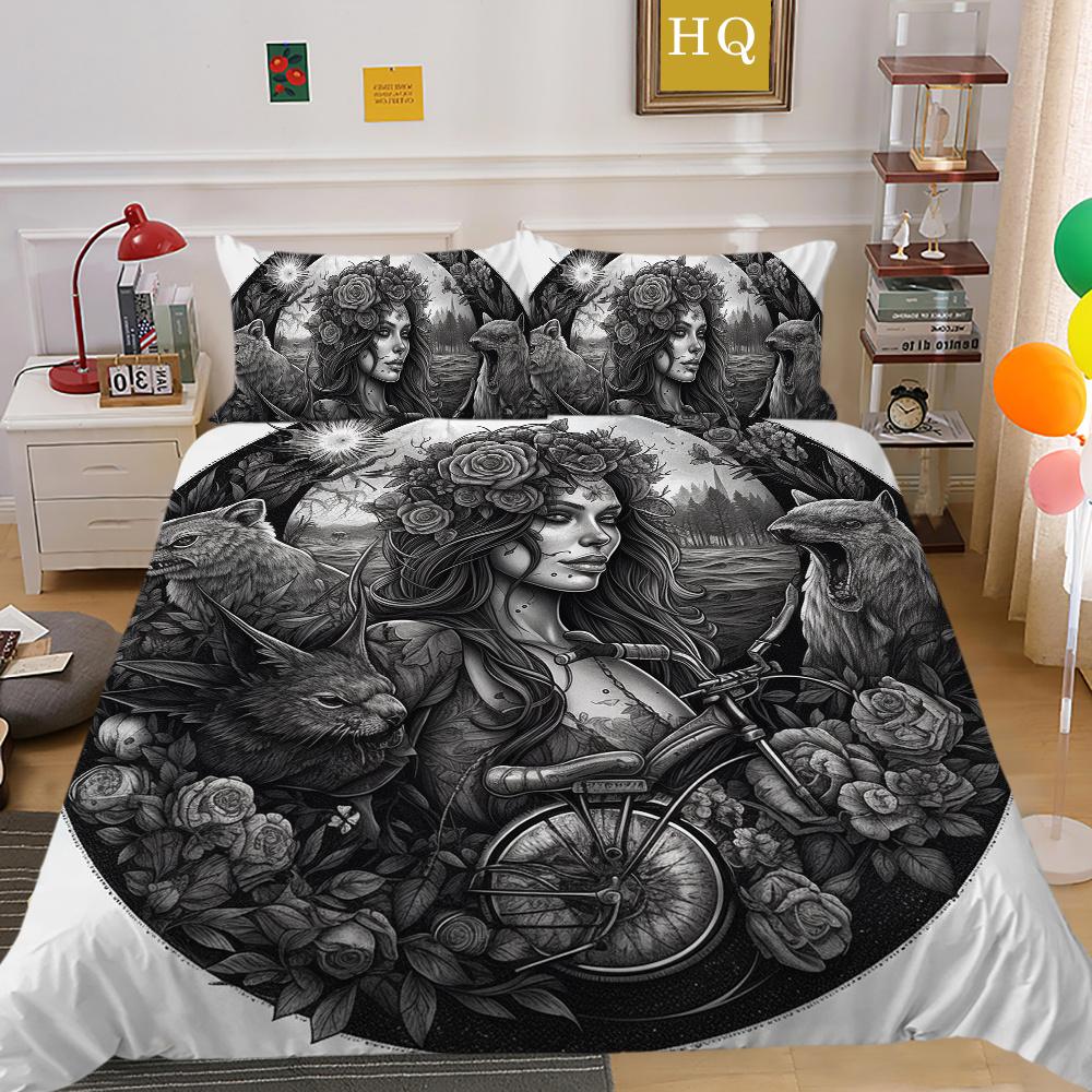 Комплект постельного белья с принтом черепа красоты 3D King Size, постельное белье из полиэстера, модное покрывало для подростков, высококачественный домашний текстиль