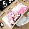 Gaming Mouse Pad Large Desk Mat Antislip Stitched Edges Pink Hair Anime Girl with Red Eyes Print Keyboard Pad for Gaming