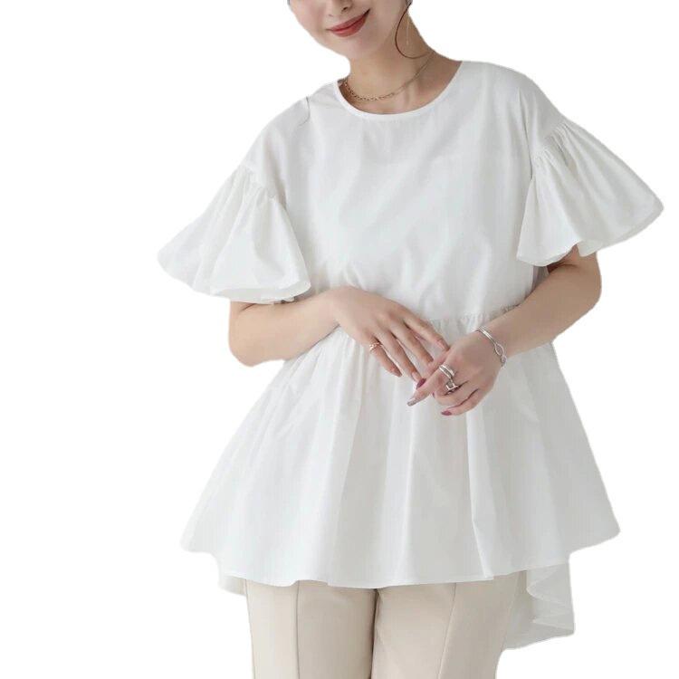 Women's Shirt, Lotus Leaf Sleeves, Loose Round Neck Top for Women In Summer