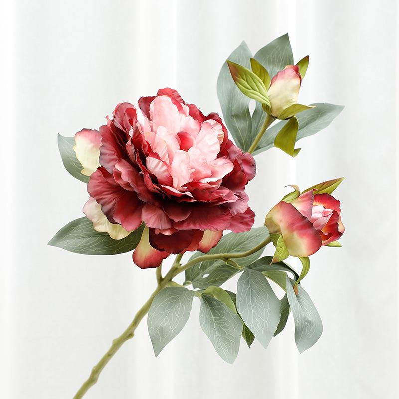 Simulated 3-head peony flower, living room hotel decorative ornament, outdoor photography prop fake flower