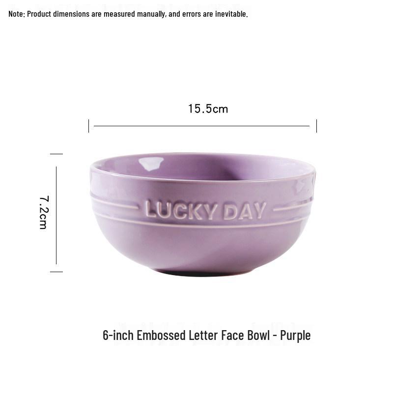 6-inch Embossed Ceramic Noodle Bowl for Home - Large Capacity Soup, Salad, and Noodles