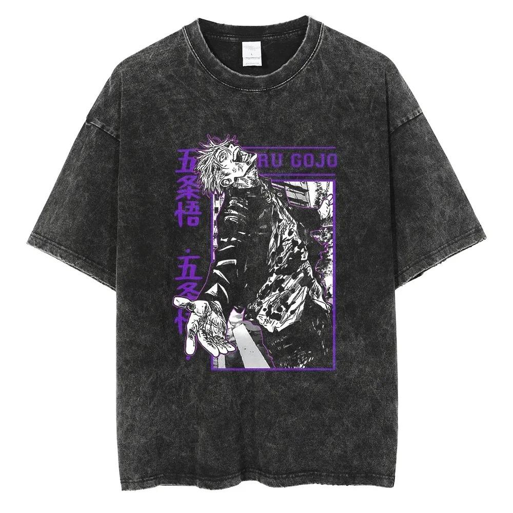 Anime Jujutsu Kaisen Satoru Gojo Graphic Printed Tshirt Mens and Womens Washed Tshirt High Quality Vintage Tshirt Tops