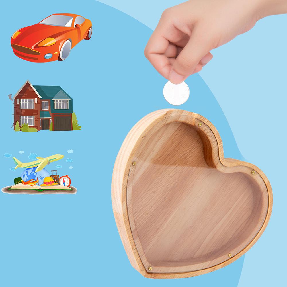 Деревянная копилка в форме сердца, копилка для монет, прозрачная копилка для денег, копилка для любви, подарок на день рождения для мальчиков и девочек