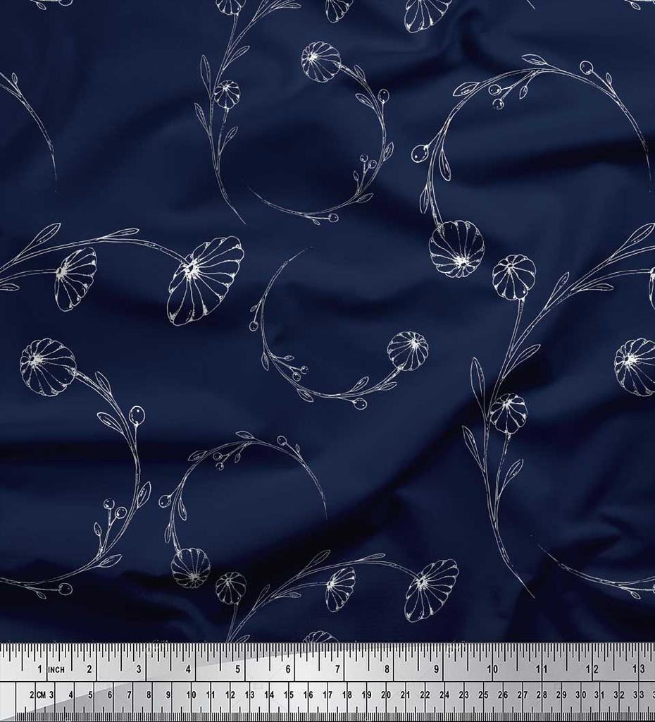 Soimoi Печать ткани черной поли ткани крепа художественная флористическая двором 42 дюйма