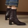 Новые женские модные ботинки на мягкой подошве из говяжьей кожи, кожаные ботинки на высоком каблуке с круглым носком большого размера, полусапоги на молнии для осени и зимы