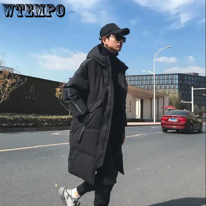 Зимний теплый и красивый пуховик мужской средней длины выше колена, свободная толстая куртка для пар с капюшоном, пальто-парка