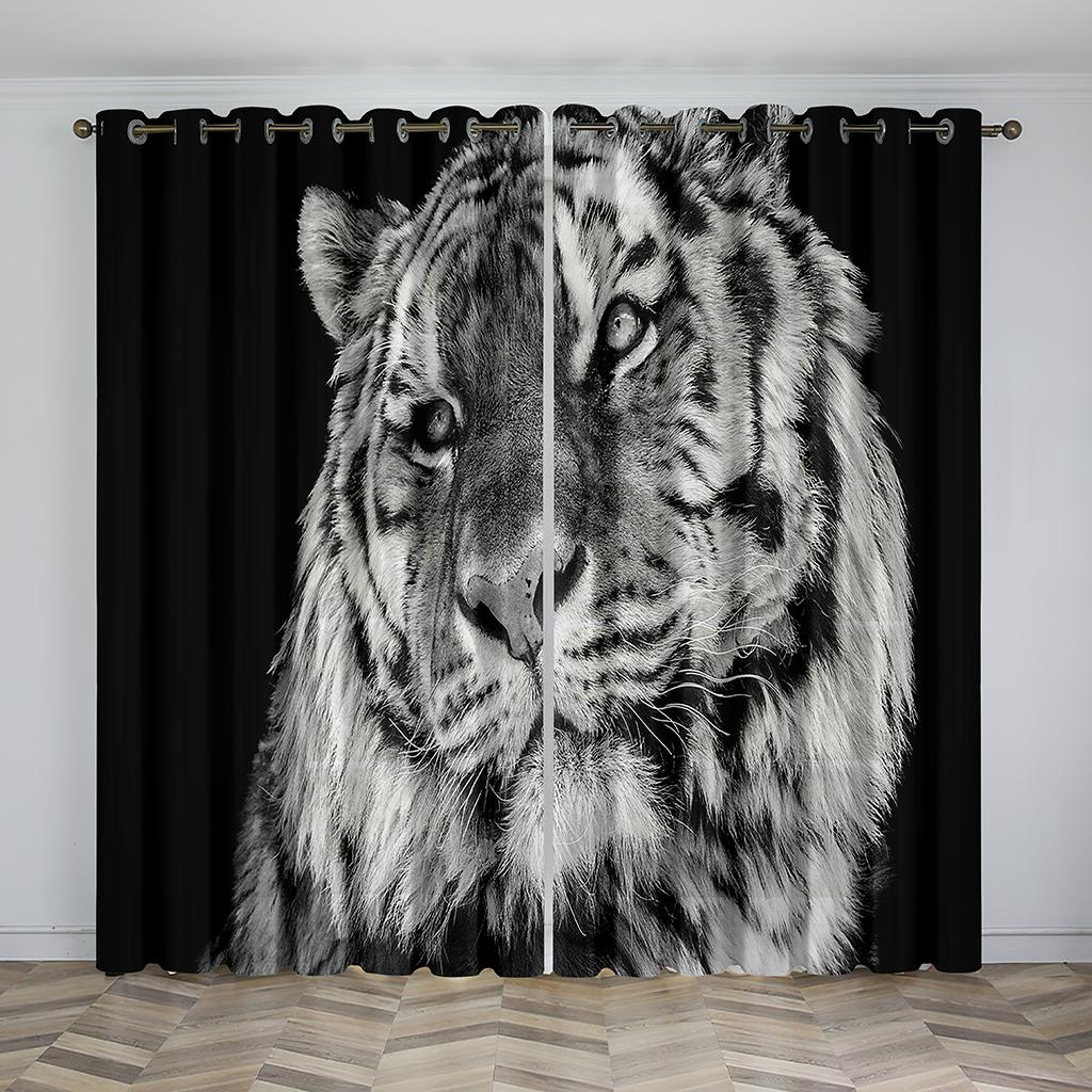 Leopard Tiger Wolf Lion 3D Digital Printing Curtains For Kids Bedroom Living Room 2 Panels Luxury Thin Window