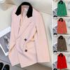 Women Suit Coat Lapel Long Sleeve Patchwork Color Suit Jacket with Flap