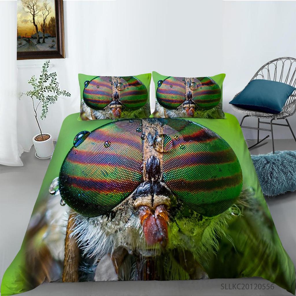 New Fashion Bed Covers Set Dradonfly Printing Home Bedclothes 2/3 Pcs Bedding Suit Insect Comforter Duvet Covers Pillowcase