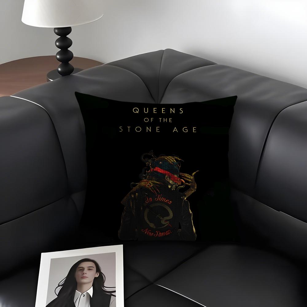 QQueens Of The StoneE Age Cushion Cover Natural Linen Organic Fabric DoubleSided Printing Sofa Home Decor Gift Pillow Case