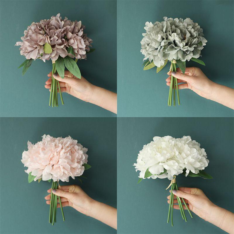 5 Heads Artificial Peony Silk Fake Flowers Hydrangea Bouquet For Elegant Wedding Party Decor**