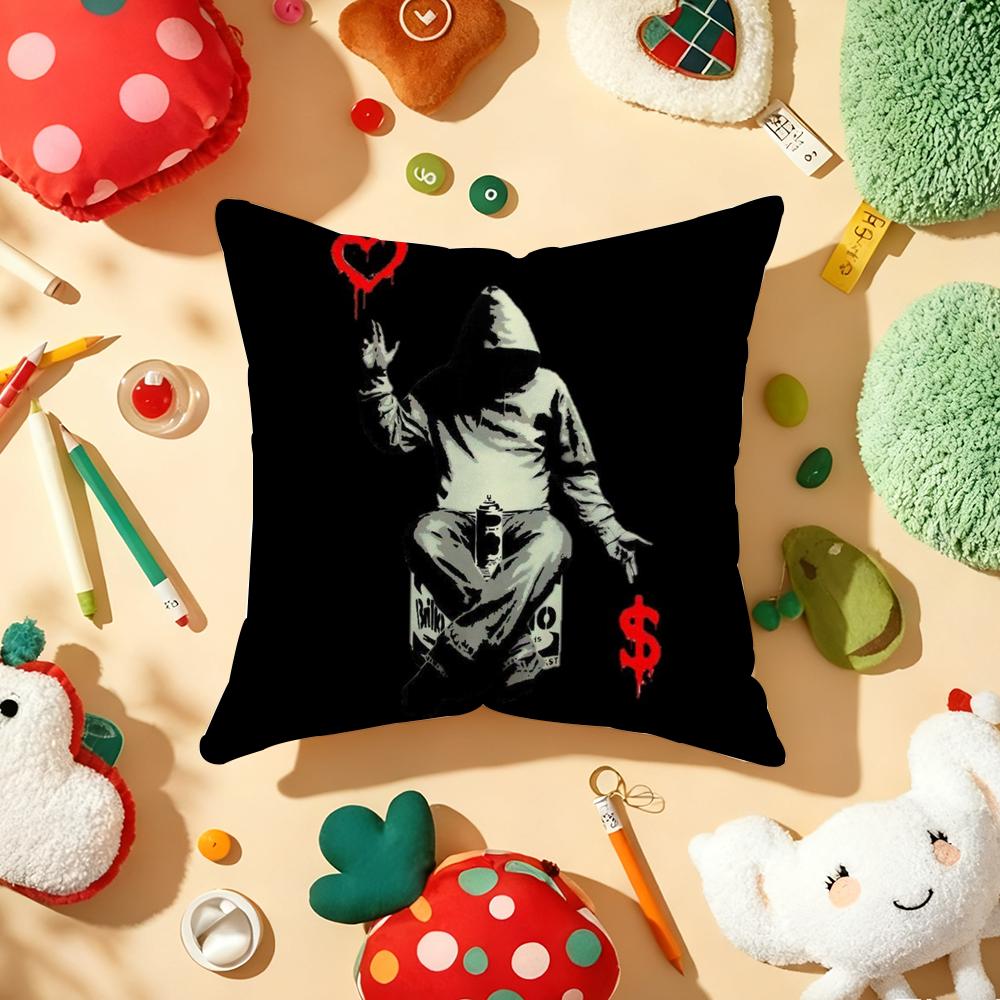 Banksy Uncovering Art Pillow Case Plush Fabric Soft DoubleSided Printed Sofa Warm Winter Home Gift Cushion Cover