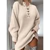 Women Fashion Autumn Winter Knitted Sweater Dress Solid Color Long Sleeve V-neck Lace-up Dress Casual Loose Dress Sexy Slim Dress