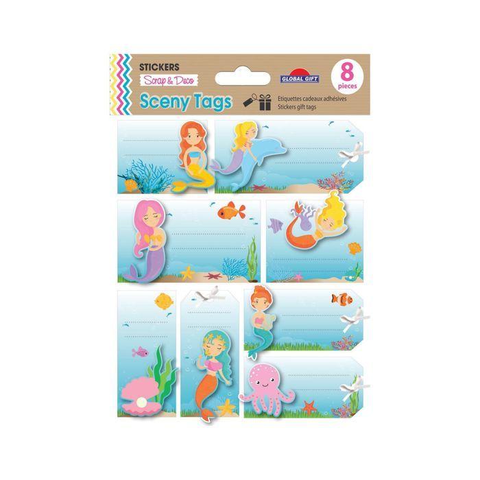 8 Gift Sticker Labels - Mermaids - Glitter and Ribbon