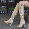 Зимние женские сапоги с острым носком, модные, современные, длинные, дизайнерские, на высоком каблуке, Botas De Mujer