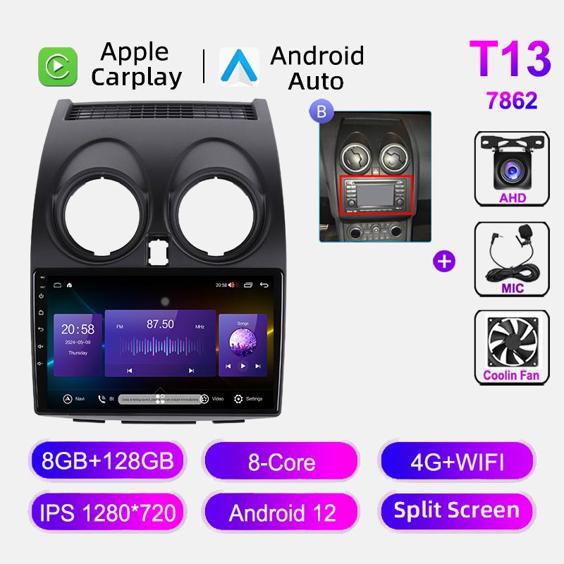 Автомобильное радио Android Auto для Nissan Qashqai J10 2006-2013 Carplay 4G WIFI GPS навигация Автомагнитола Видеоплеер Без 2din головного устройства