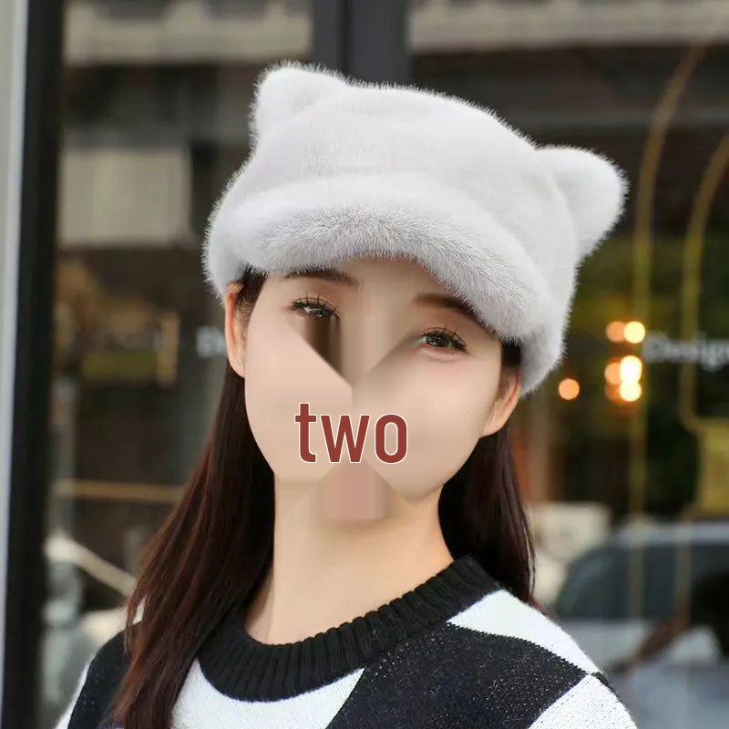 2023 Корейский стиль Водонепроницаемая шапка-мишка из норки с кошачьими ушками - Теплая весенне-осенняя мода для женщин