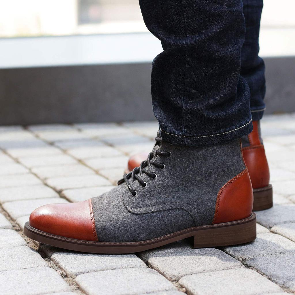 Men's Business Work Short Boots Casual Pointed Toe Mid-Top Dress Chukka Booties Ankle Boots Lace-Up Lightweight Anti-Slip High-Top Dress Shoes for Men