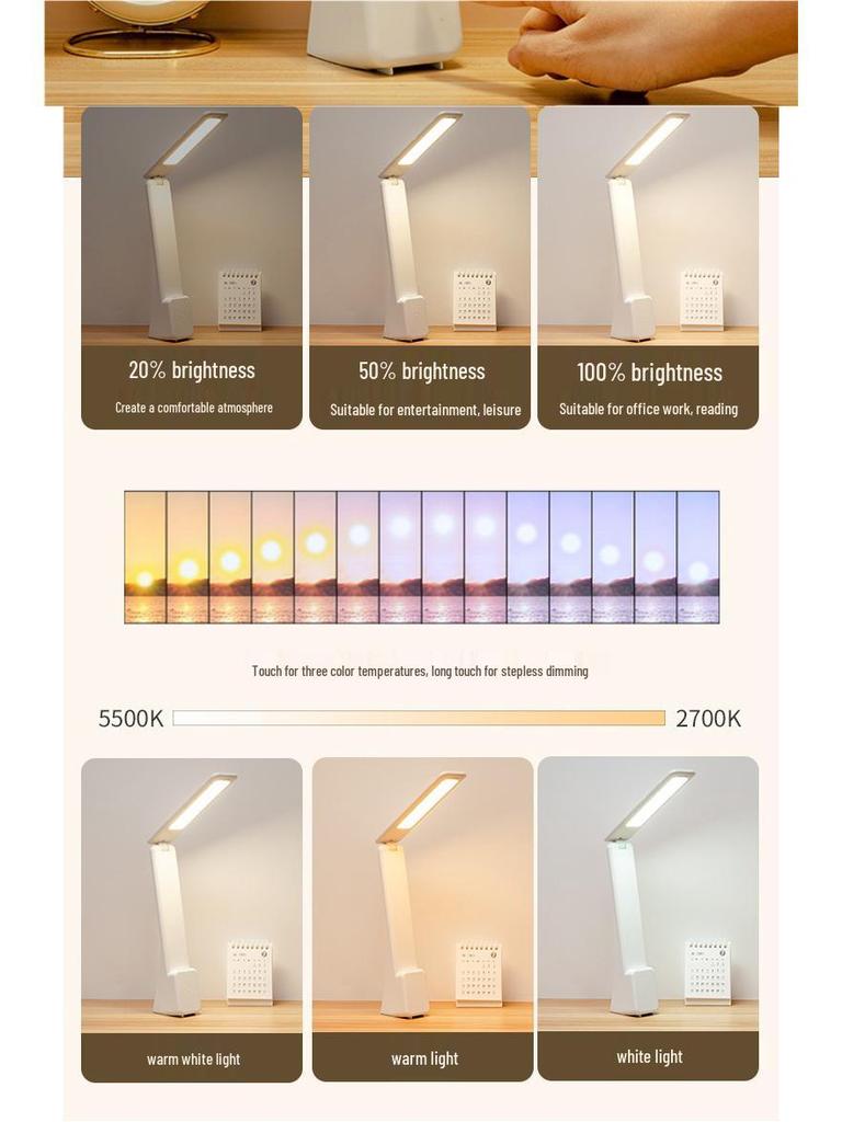 Портативная складная настольная лампа с защитой глаз и длительным временем работы от аккумулятора, идеально подходит для студенческих общежитий и учебных комнат