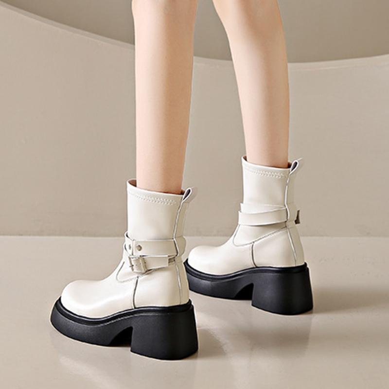 Женские модные сапоги на толстой подошве и толстом каблуке на четыре сезона, новые тонкие секции, тонкие сапоги, эластичные повседневные сапоги средней высоты 35-40