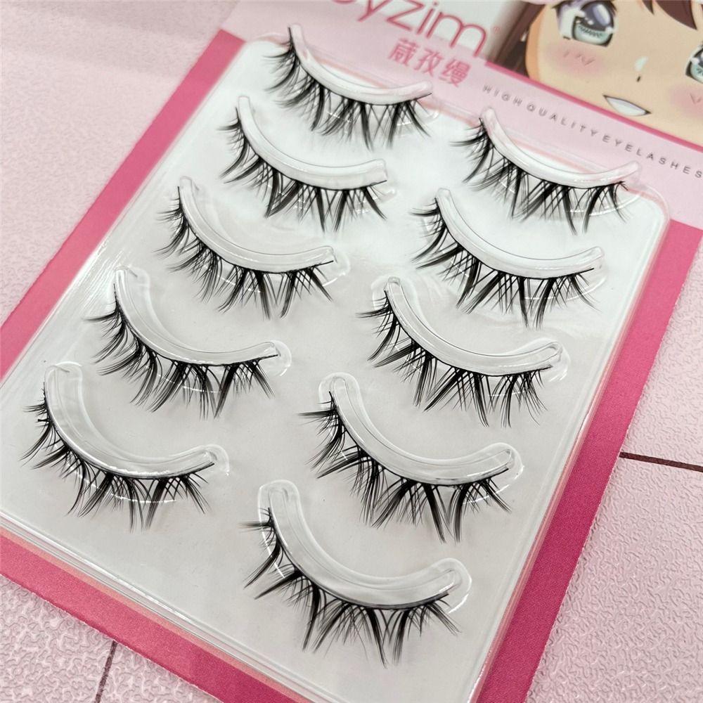 Faux Mink Manga Anime Lashes Dramatic Wet Spiky Lashes 5 Pairs Pack False Eyelashes  for Women