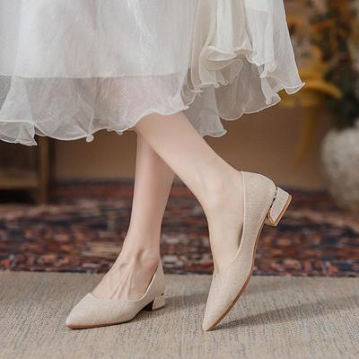 Женская обувь весна и лето новая мода одинарная обувь легкий вырез тонкий каблук темперамент профессиональная для работы плоский толстый каблук женская одинарная обувь