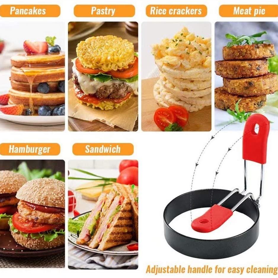 Кольца для яиц Morse с антипригарным покрытием и складными силиконовыми ручками, формы для яиц-пашот, кольца для готовки