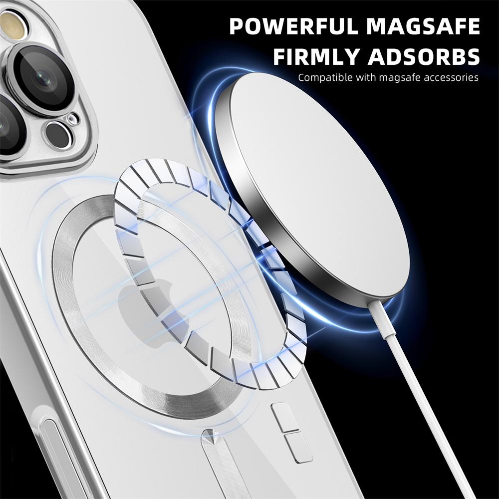 For Magsafe Wallet Leather Plating Clear Case For iPhone 12 13 14 15 16 Pro Max 11 Card Holder Phone Bag Cover