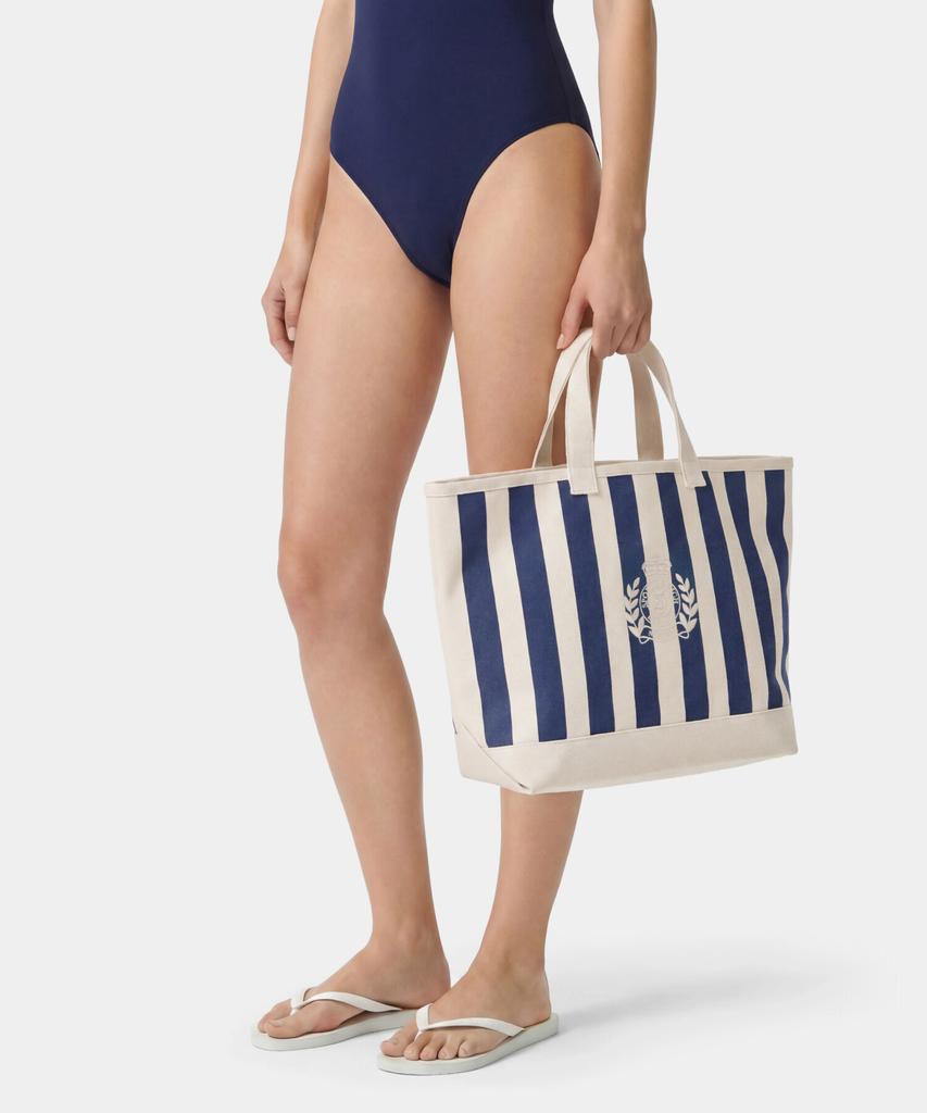 Sporty&Rich Ny Crest Beach Tote Bag - Natural/Navy R265Aob011