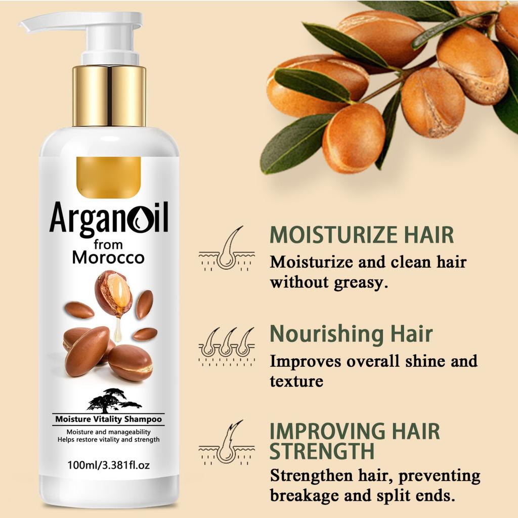 Шампунь с аргановым маслом разглаживает вьющиеся волосы, увлажняя и глубоко очищая