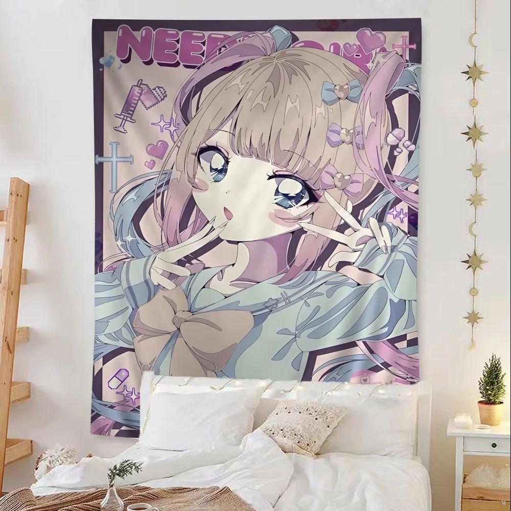 Kawaii Anime Girl Tapestry Wall Hanging, Otaku Culture, Bedroom, Living Room, Dorm And Gaming Room , Aesthetic Home Decor