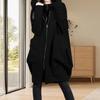 Women Hooded Long Sleeve Sweatshirt Coat Zipper Placket Big Pockets Fake Two Pieces Solid Color Mid-length Hoodie Jacket