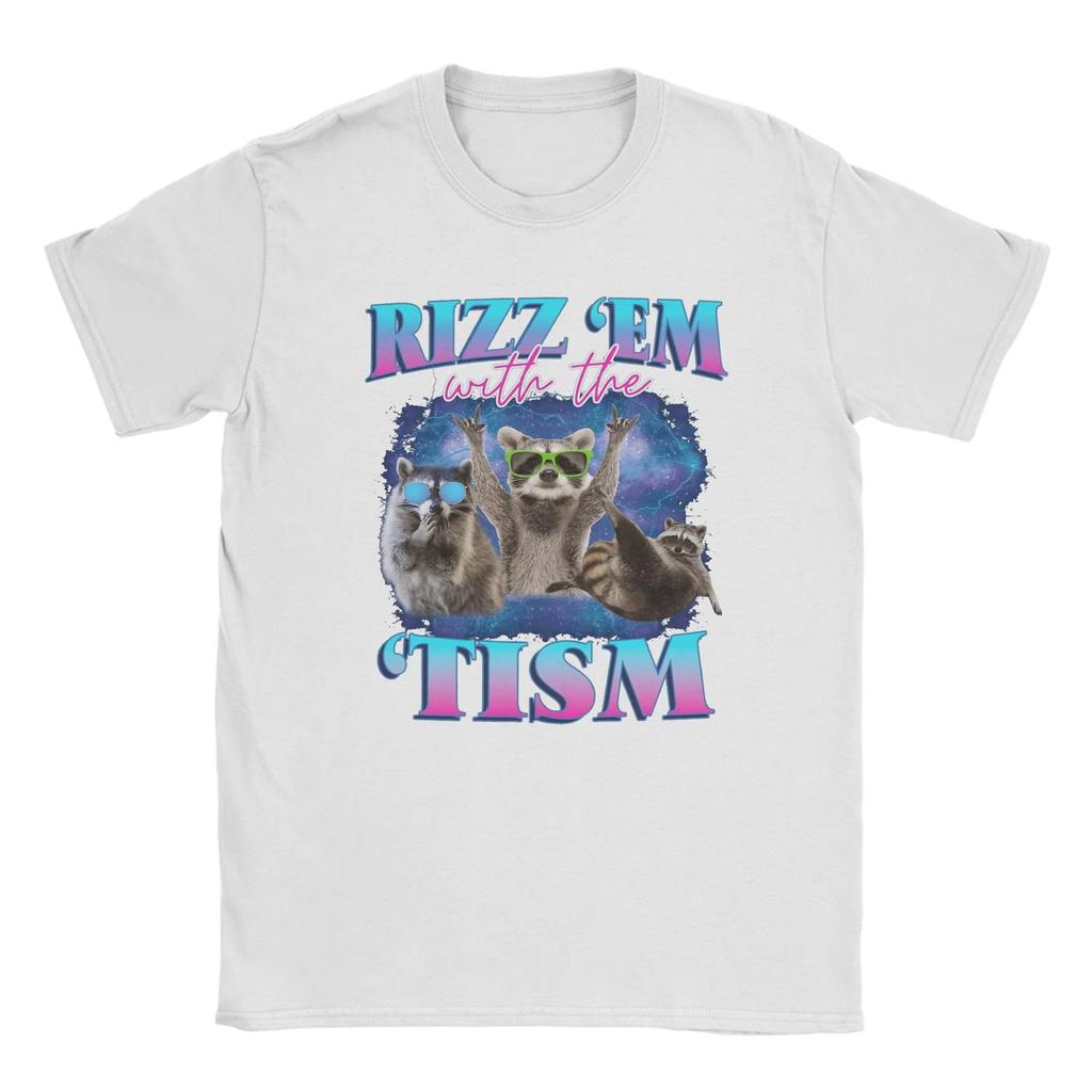 Ризз Эм с мемом «Тизм» Аутичный енот Смешная хлопковая футболка для мужчин Летние новинки Футболки Оверсайз На заказ Винтажная футболка