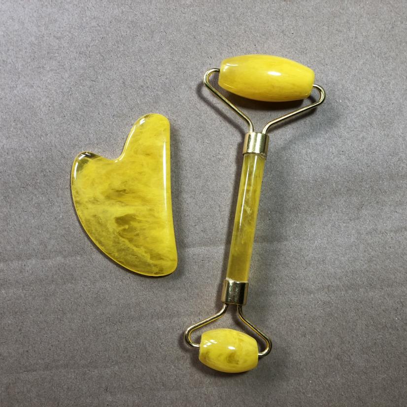 2pcs/Set Gua Sha Stone For Face Massage Rose Quartz Jade Stone Face Massage Roller Gua Sha Scraper Board