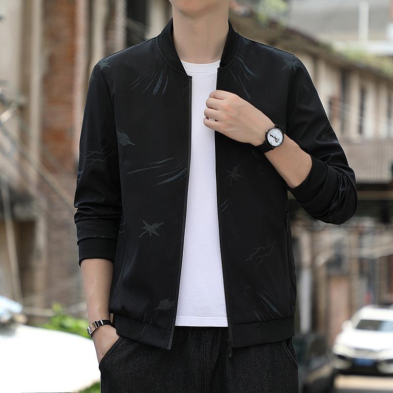 Весна и осень новый корейский стиль куртка мужская стойка воротник повседневная куртка зеленый мужской папа модный свободный топ