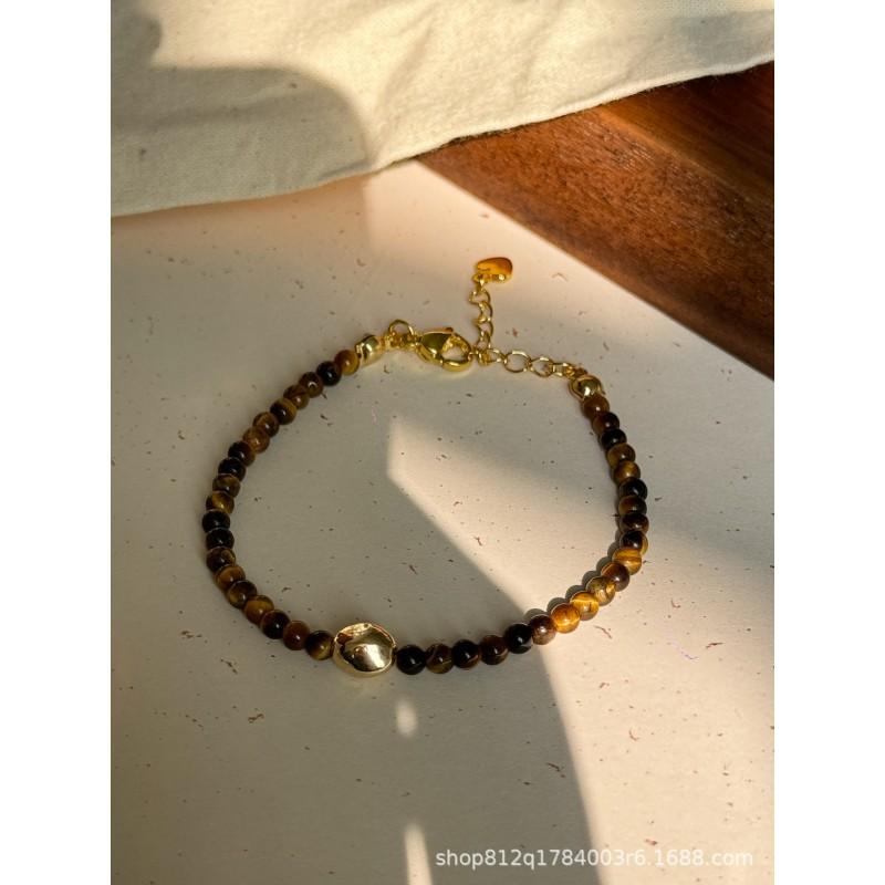 Minimalist Geometric Layered Bracelet Set With Tiger Eye Stone Natural Shell Beads Women
