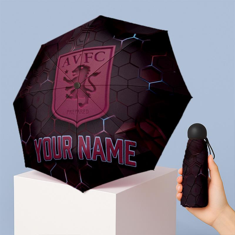 Aston Villa Manual Five Fold 8 Rib Umbrella Support Custom Text, Lightweight Travel Umbrella