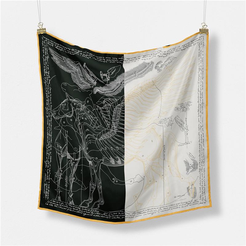 Twill Silk Scarf Woman Giraffe Painting Square Scarves Wraps Bandana Small Hijab Silk Foulards Tie Headband Neckerchief 53CM