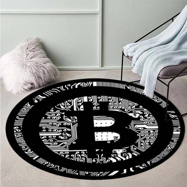 Круглый ковер Bitcoin Противоскользящий Круглый ковер Большой для дома Гостиная Коврик для пола Декор для спальни Коврик под стул Коврик под барабан Коврик для стула
